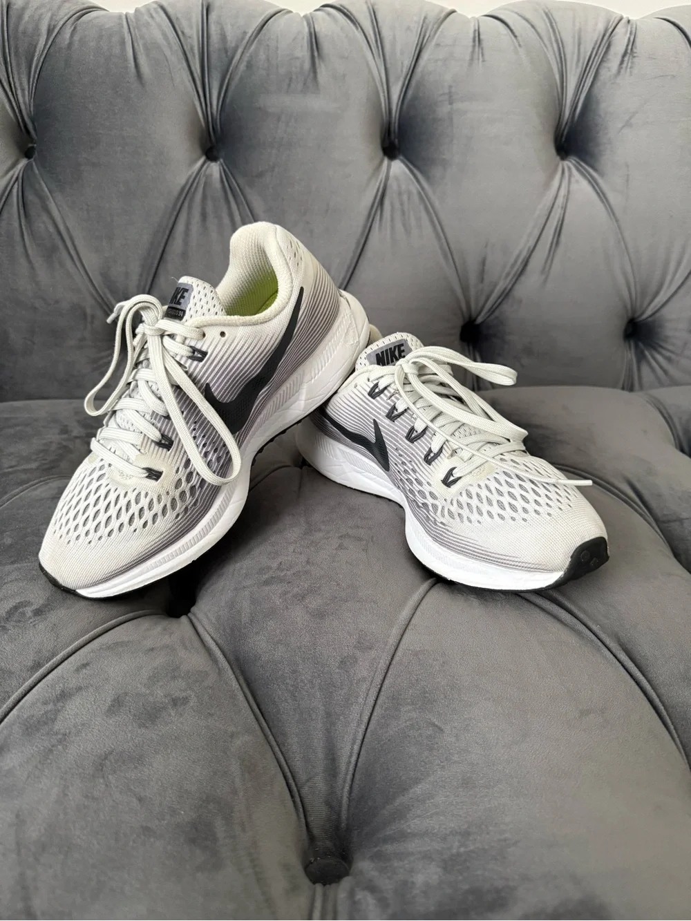 Nike Air Zoom Pegasus White and Gray women's Running Sneakers with Black Swoosh